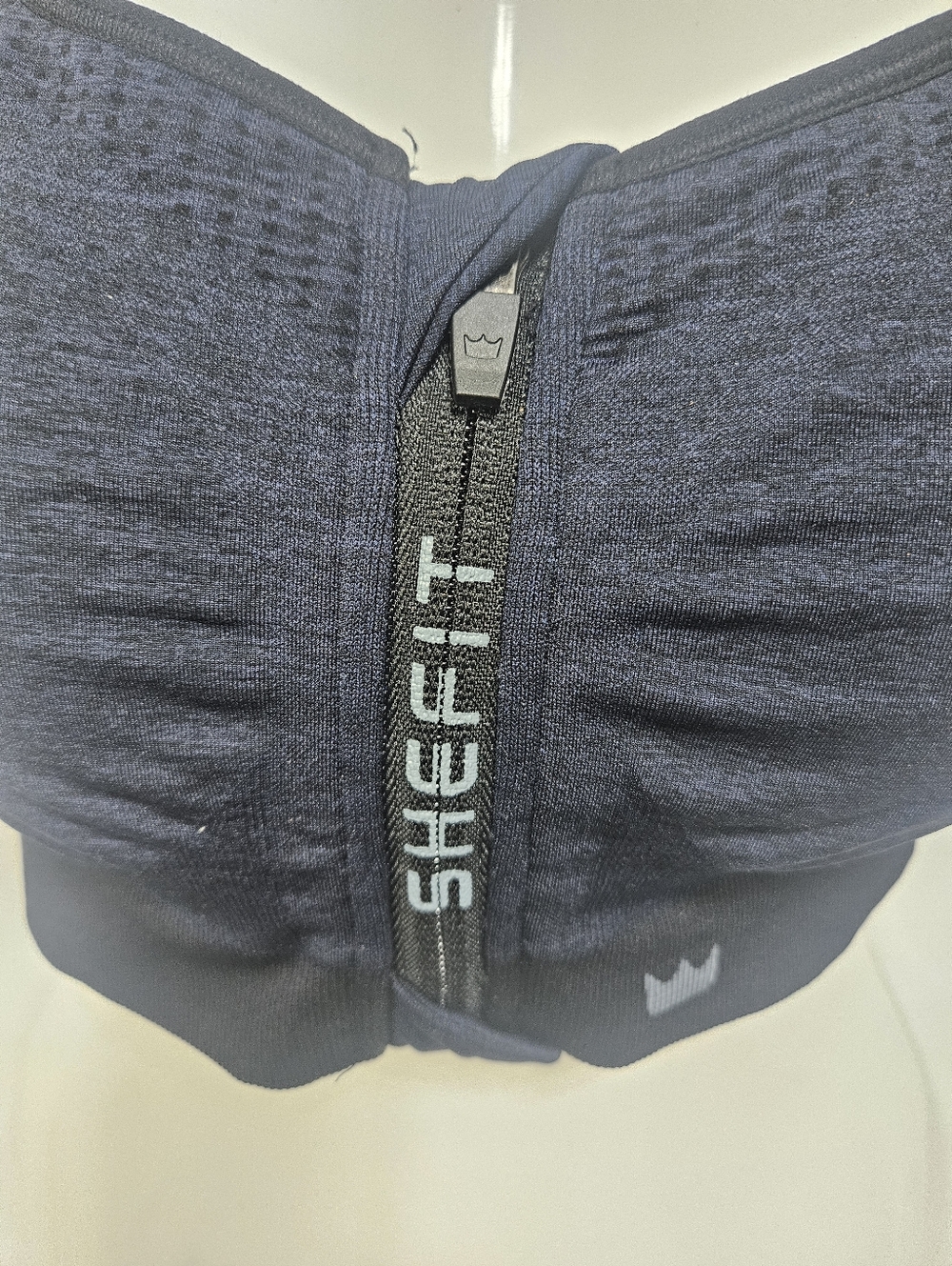 SHEFIT Luxe Zip Front Sports Bra High Impact Racerback Adjustable Navy - Picture 3 of 7